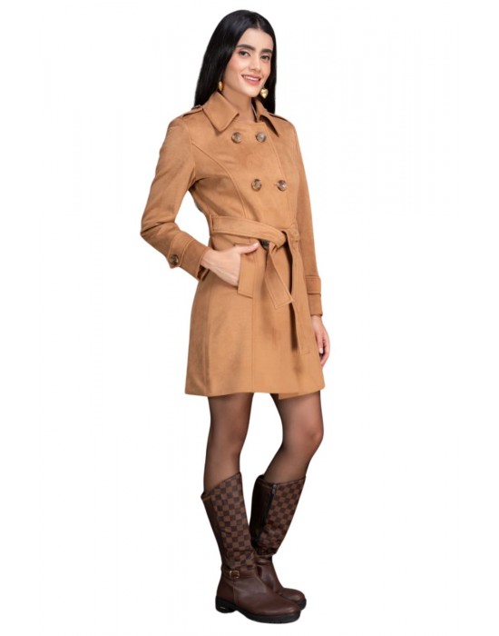 Women Double Breasted Coat Beige
